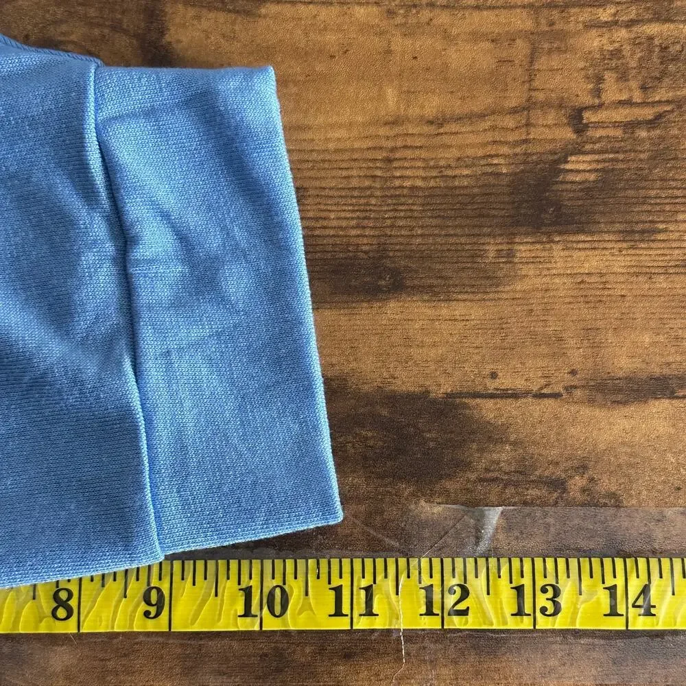 J Crew Supercozy Top Blouse Small Sky Blue Puff Sleeve Stretch Preppy Beachy EUC